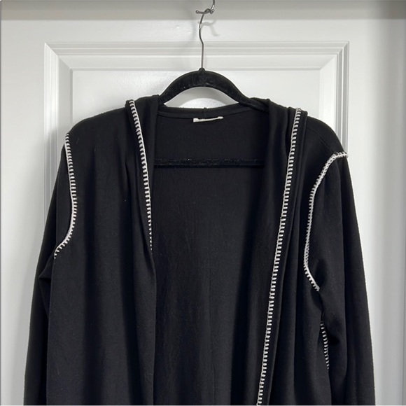 Cardigan Sweater Hooded Open Front Black Womens - Picture 3 of 7